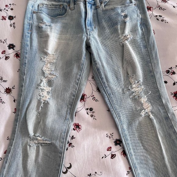 American Eagle Light Blue Denim Ripped Skinny Jeans - Picture 3 of 5